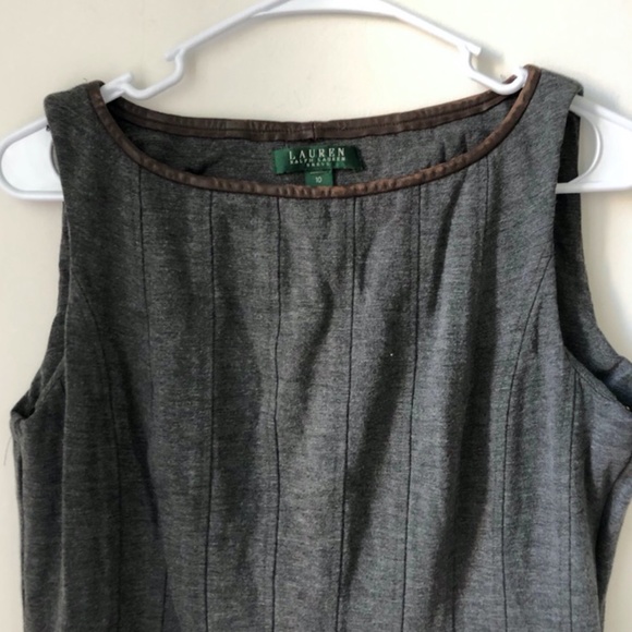 Lauren Ralph Lauren Lamb Leather Detail Sleeveless Flare Shift Dress Sz 10 - Picture 3 of 4